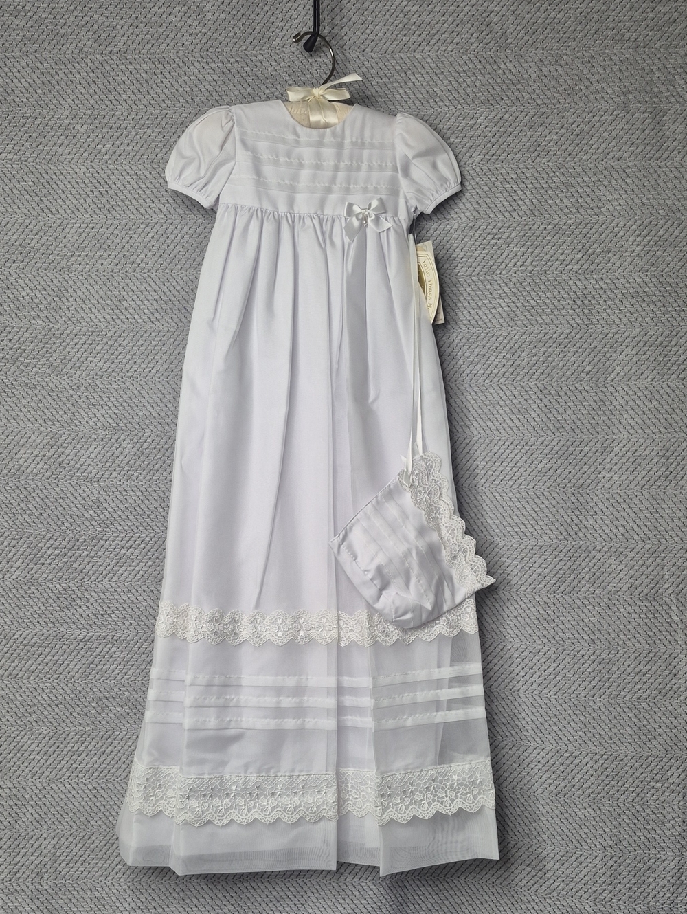 NWT Little Things Mean a Lot Heirloom Organza Christening Baptism Gown Bonnet 3M